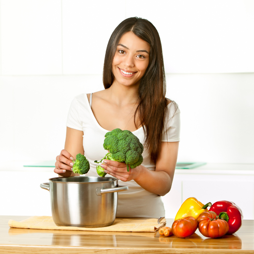 Happy woman cooking